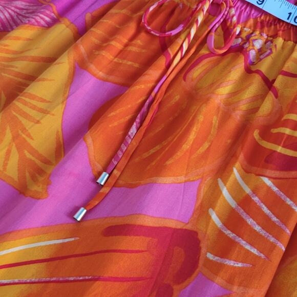 Rachel Zoe Tropical Print Butterfly Orange Pink Maxi Dress SM Vacaycore Boho - Picture 10 of 12